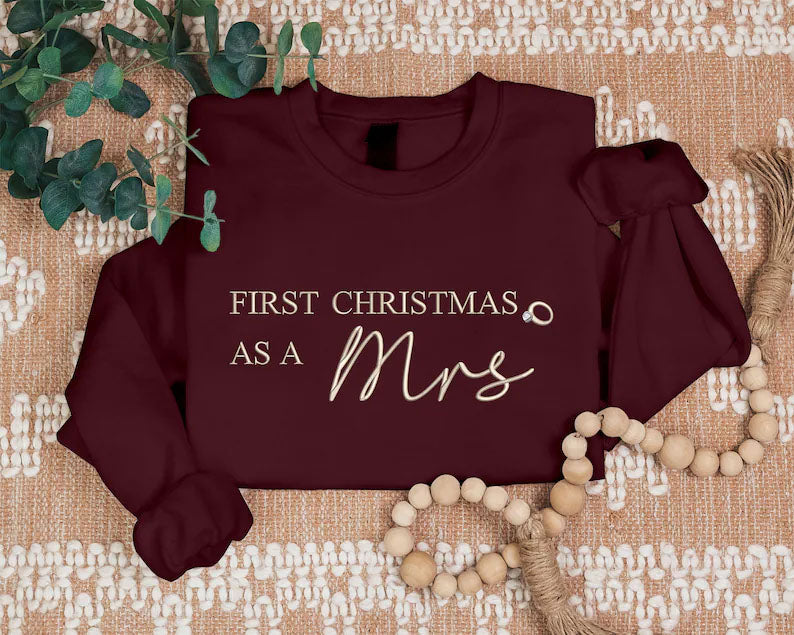 First Christmas Married Sweater, Our First Xmas Embroidered Mr and Mrs Jumper, Hen Do Wedding Party Mrs Outfit, Xmas Eve Gift Idea for Wifey