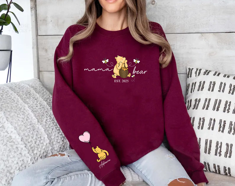 Personalised Mama Bear Sweatshirt with Kids Names, Custom Mama Printed Crewneck, Mother's Day Gifts, Cozy Mom Life Jumpers, Gift for Momma