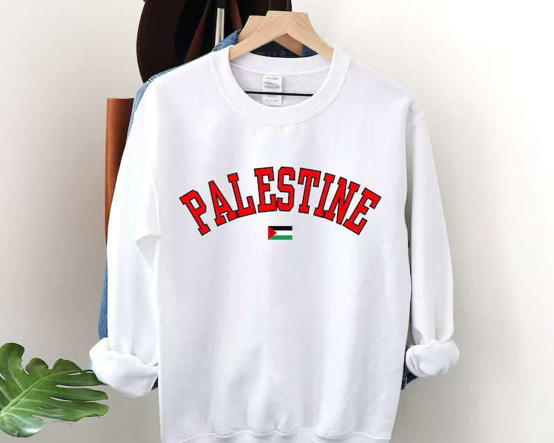 Palestine Crewneck Sweatshirt, Palestine Flag Printed Sweater, Support Palestine Freedom Gaza Protest Top, Palestinian Shirt, Comfy Jumper