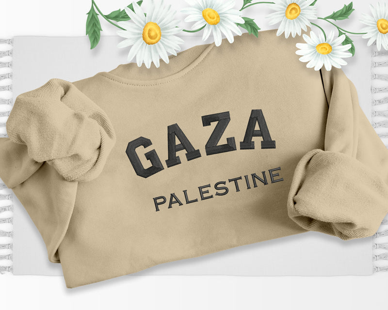 Gaza Palestine Sweater, Embroidered Gaza Palestine Sweatshirt, Support For Palestine, Freedom Gaza Protest Shirt, Adult Size Crewneck Jumper