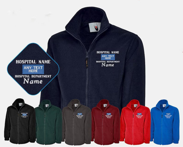 Personalised Embroidered Medical Fleece Jacket, Hospital/Department CUSTOM TEXT Logo Monogramed Jacket, Healthcare Staff Nurses Doctors Top