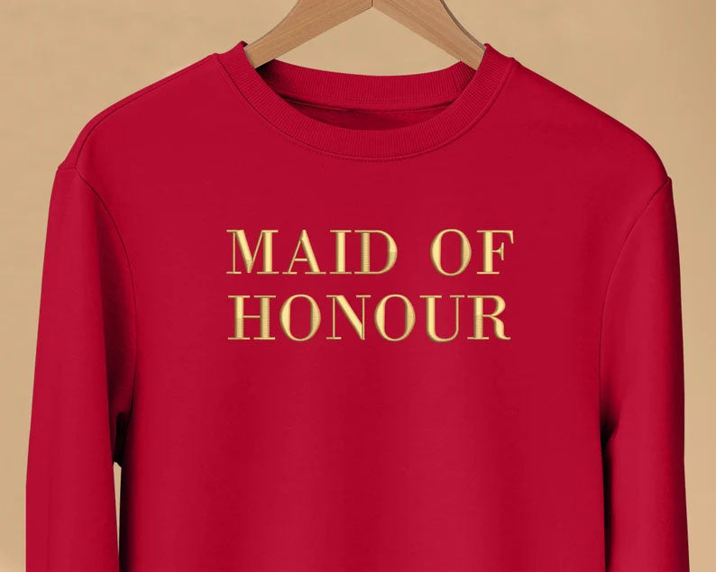 Maid of Honour Embroidered Jumper, Hen Party Bridesmaid Matching Sweatshirts, Bridal Shower Wedding Crewneck Sweaters, Gift for Bride Tribe