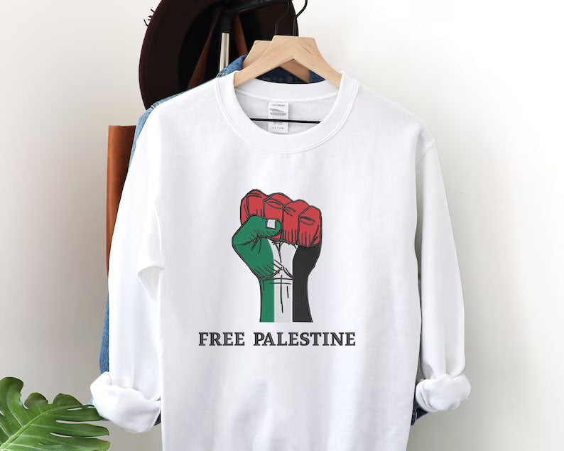 Free Palestine Embroidered Sweatshirt, Solidarity Hand Support Palestine Protest Jumper, Save Gaza Palestine Clothing, Comfort Colors Shirt