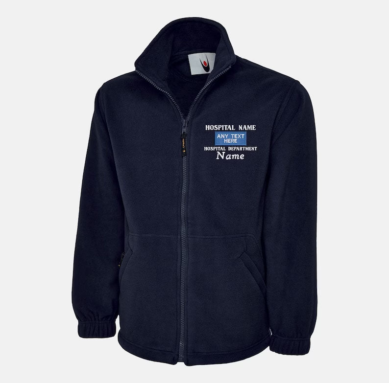 Personalised Embroidered Medical Fleece Jacket, Hospital/Department CUSTOM TEXT Logo Monogramed Jacket, Healthcare Staff Nurses Doctors Top