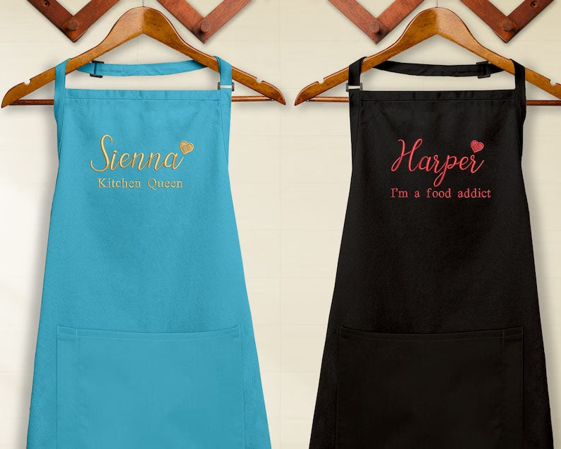 Personalised Cooking Chef Apron, Embroidered Custom Name Monogram Embroidered Apron With Pouch, Baking Aprons for Men Womens, Gift for Her