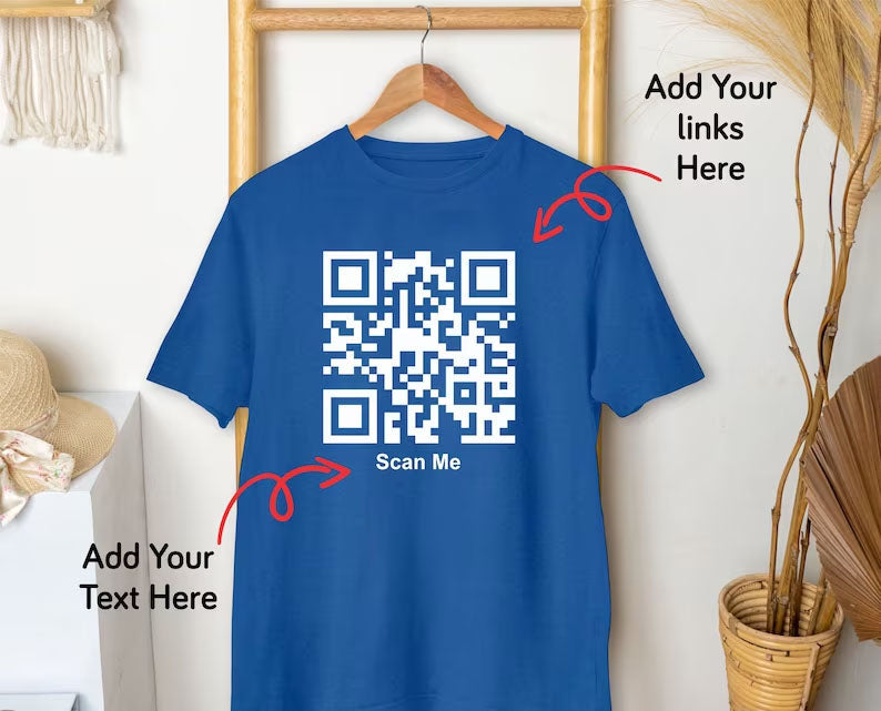 Custom QR Code Scan T-Shirt, Your Text And URL Link Printed Graphic Tees, Comfort Colors Unisex Top, Social Media QR Code Marketing Shirt