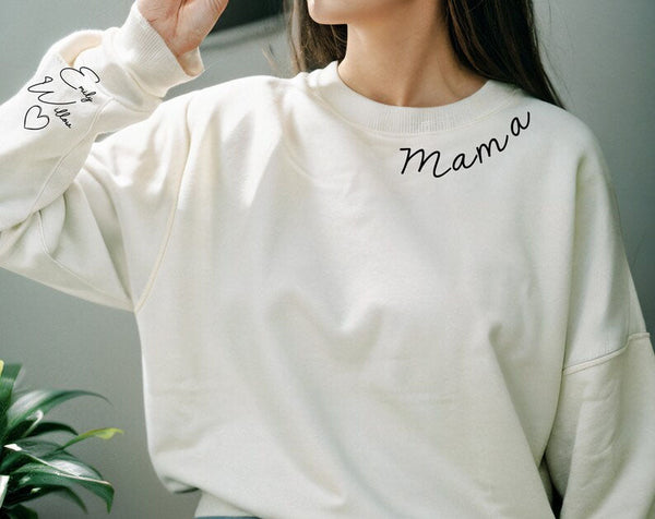 Personalised Mama Sweatshirt, Custom Kids Name On Sleeves Printed Jumper, Xmas Sweaters for Mum, Christmas Mom Birthday Gifts, Xmas Presents