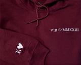 Personalised Embroidered Roman Numeral Hoodie, Custom Date with Initial Matching Couple Hoody, Minimalist Engagement Outfit, Mr and Mrs Gift