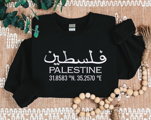 Palestine Embroidered Sweatshirt, Palestinian Coordinates Sweater, Freedom Gaza Palestine Support Shirt, Palestine Hamas Protest Sweatshirt