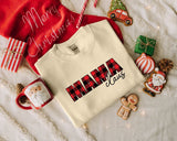 Mama Claus Daddy Claus Christmas Sweatshirt, Christmas Family Matching Sweater, Xmas Buffalo Plaid Printed Crewneck Tops, Christmas Eve Gift