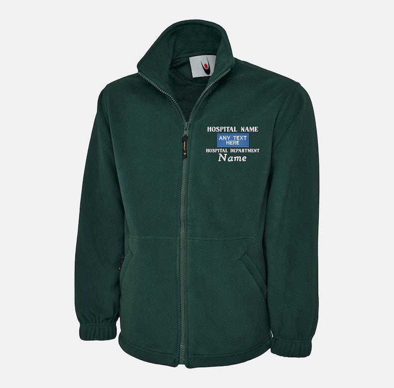 Personalised Embroidered Medical Fleece Jacket, Hospital/Department CUSTOM TEXT Logo Monogramed Jacket, Healthcare Staff Nurses Doctors Top