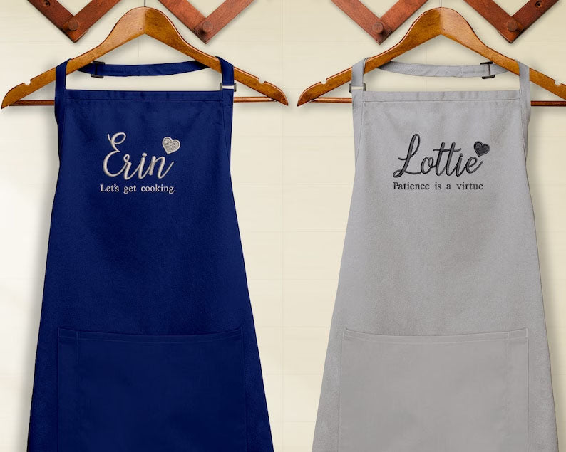 Personalised Cooking Chef Apron, Embroidered Custom Name Monogram Embroidered Apron With Pouch, Baking Aprons for Men Womens, Gift for Her