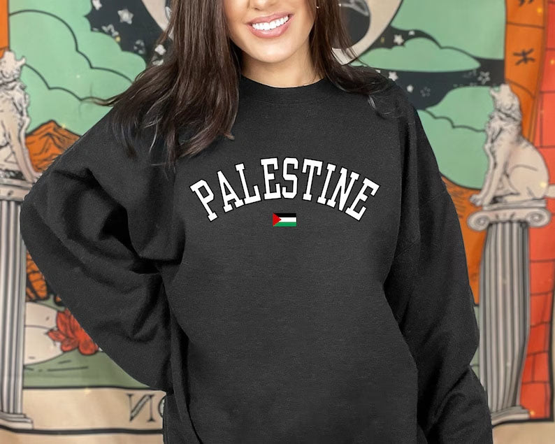 Palestine Crewneck Sweatshirt, Palestine Flag Printed Sweater, Support Palestine Freedom Gaza Protest Top, Palestinian Shirt, Comfy Jumper