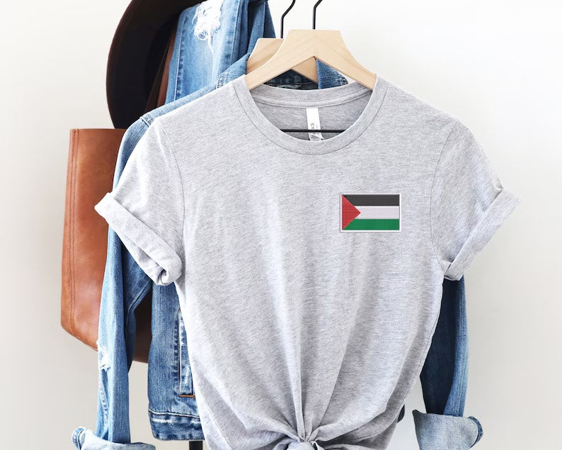 Palestine Flag Shirt, Embroidered Monogramed Flag Palestine Tshirt, Support Palestine Protest Adult Kids Tee, Save Gaza Free Palestine Top