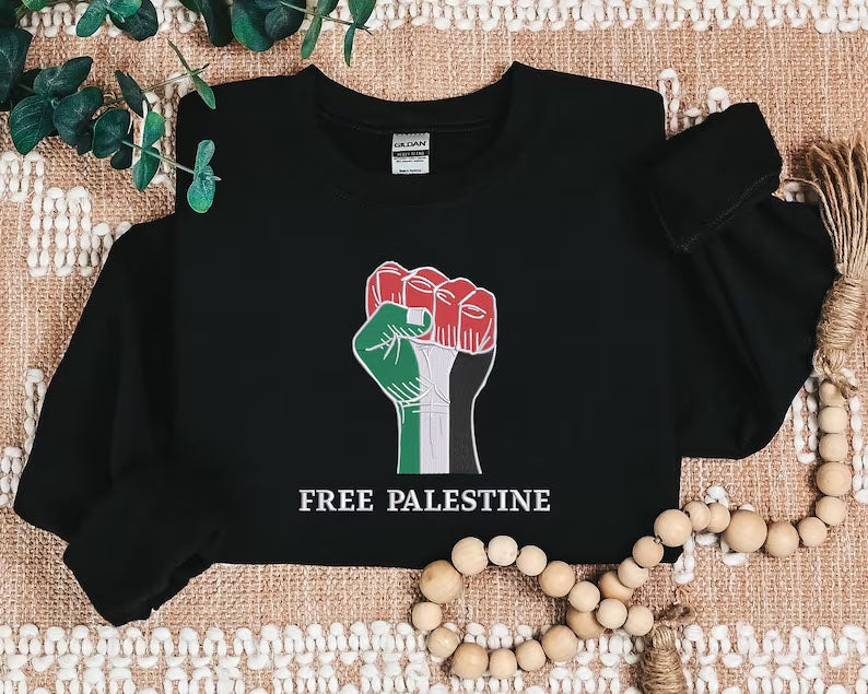 Free Palestine Embroidered Sweatshirt, Solidarity Hand Support Palestine Protest Jumper, Save Gaza Palestine Clothing, Comfort Colors Shirt