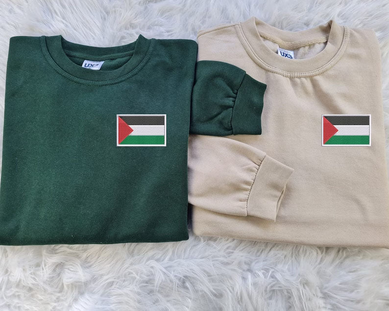 Palestine Flag Sweatshirt, Embroidered Palestine Crewneck Sweater, Comfort Colors Sweater, Support Palestine Freedom Gaza Protest Clothing