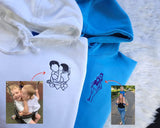 Custom Photo Embroidered Hoodie, Personalised Family Matching Sketch from Photo Unisex Jumper, 1st Anniversary Special Date Initial Sweater