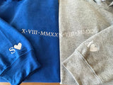 Personalised Matching Hoodie, Embroidered Roman Numeral Hoody, Custom Anniversary Initial Couple Matching Jumper, Relationship Gift for GF