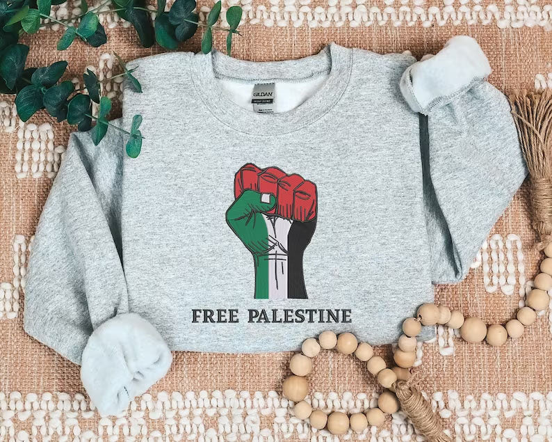 Free Palestine Embroidered Sweatshirt, Solidarity Hand Support Palestine Protest Jumper, Save Gaza Palestine Clothing, Comfort Colors Shirt