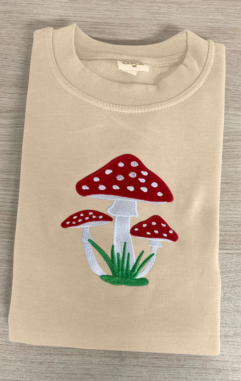 Embroidered Mushroom Hoodie, Magic Mushroom Embroidery Crewneck Jumper, Botanical Plant Nature Lover Shroom Womens Top, Frog Unisex Sweater