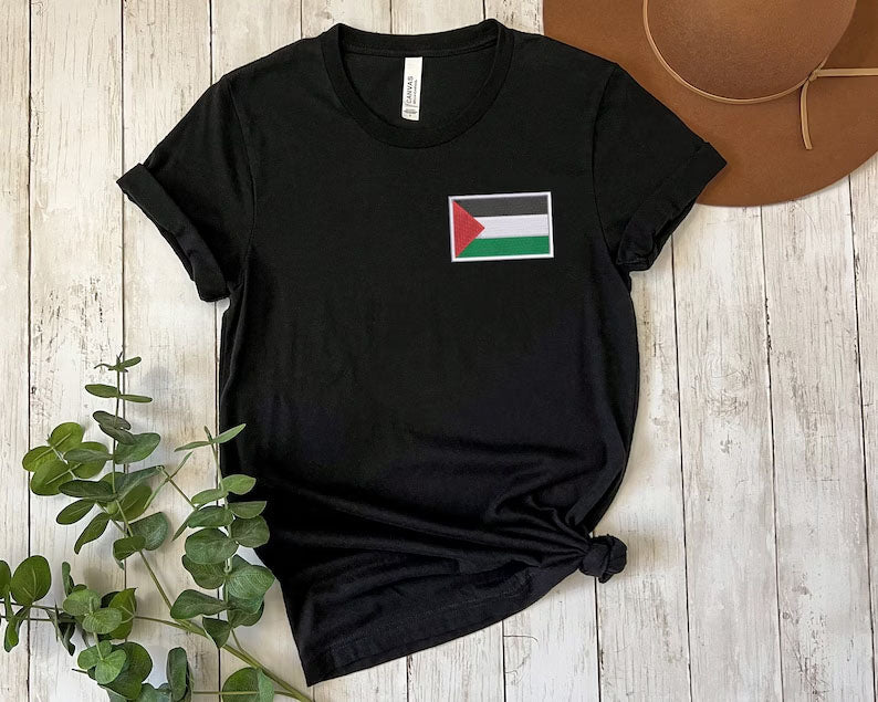 Palestine Flag Shirt, Embroidered Monogramed Flag Palestine Tshirt, Support Palestine Protest Adult Kids Tee, Save Gaza Free Palestine Top