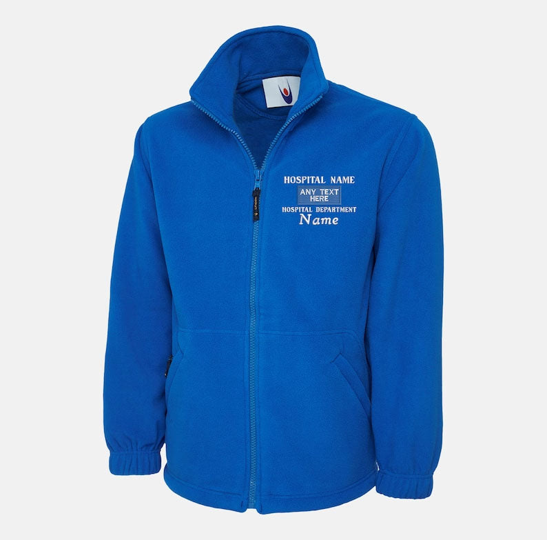 Personalised Embroidered Medical Fleece Jacket, Hospital/Department CUSTOM TEXT Logo Monogramed Jacket, Healthcare Staff Nurses Doctors Top