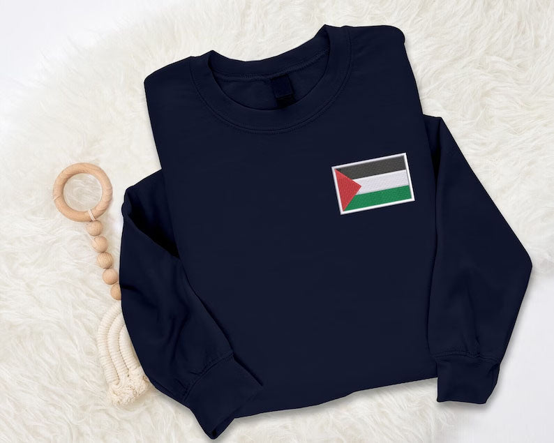 Palestine Flag Sweatshirt, Embroidered Palestine Crewneck Sweater, Comfort Colors Sweater, Support Palestine Freedom Gaza Protest Clothing