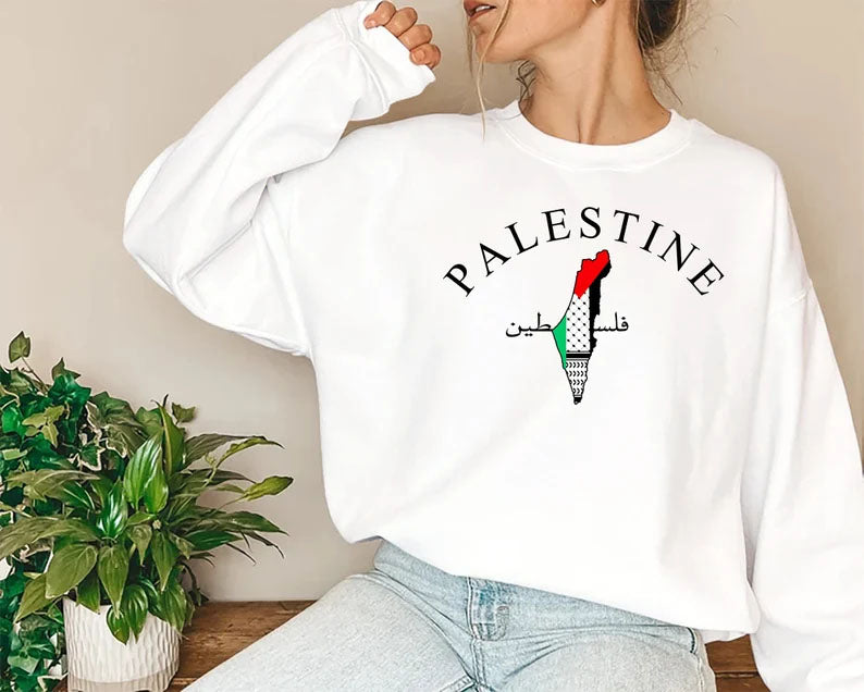 Palestine Sweatshirt, Free Palestine Flag Printed Sweater, Support Save Gaza Protest Save Palestine Clothing, Human Rights Freedom Jumper