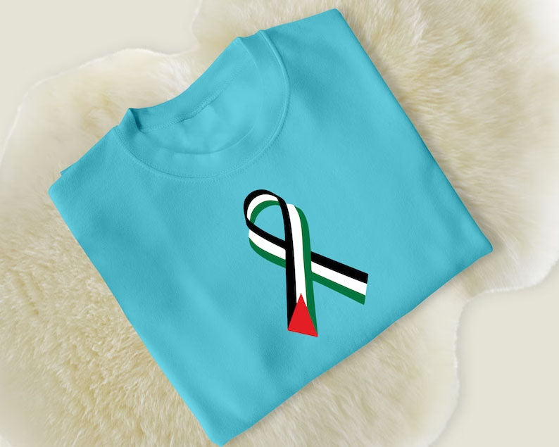 Freedom Palestine Sweatshirt, Palestine Flag Ribbon Sweater, Tribute To Palestine Muslims Jumper, Free Gaza Solidarity Protest Adult Shirts