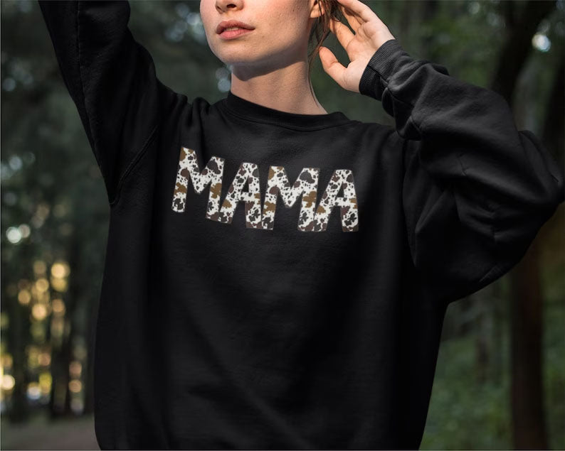 MAMA Sweatshirt, Buffalo Plaid Cow Print Word Mama Design Crewneck Jumper, Comfort Colors Women Sweatshirt, Mothers Day Gift,