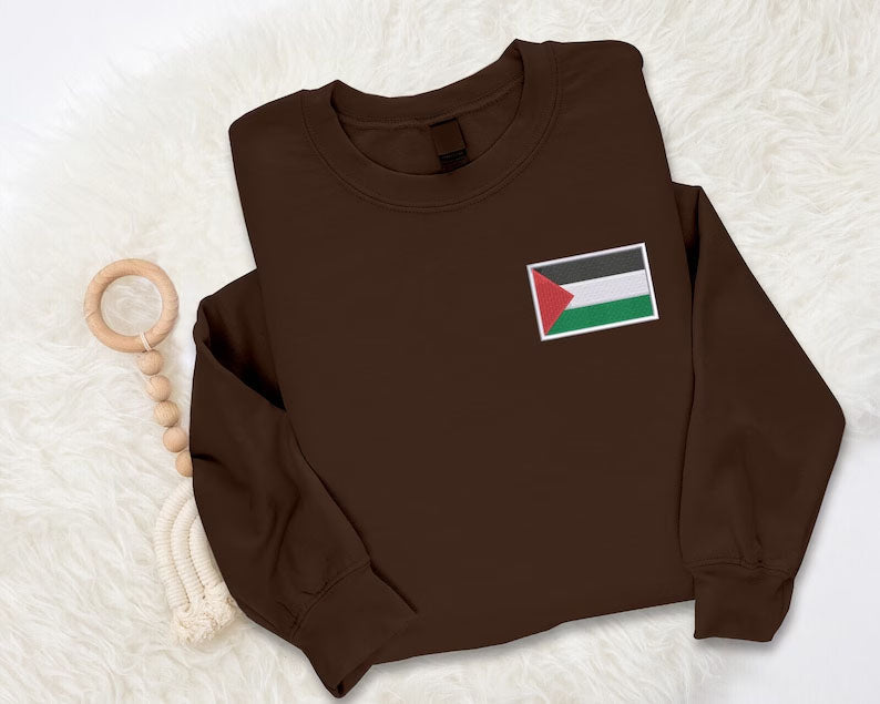 Palestine Flag Sweatshirt, Embroidered Palestine Crewneck Sweater, Comfort Colors Sweater, Support Palestine Freedom Gaza Protest Clothing