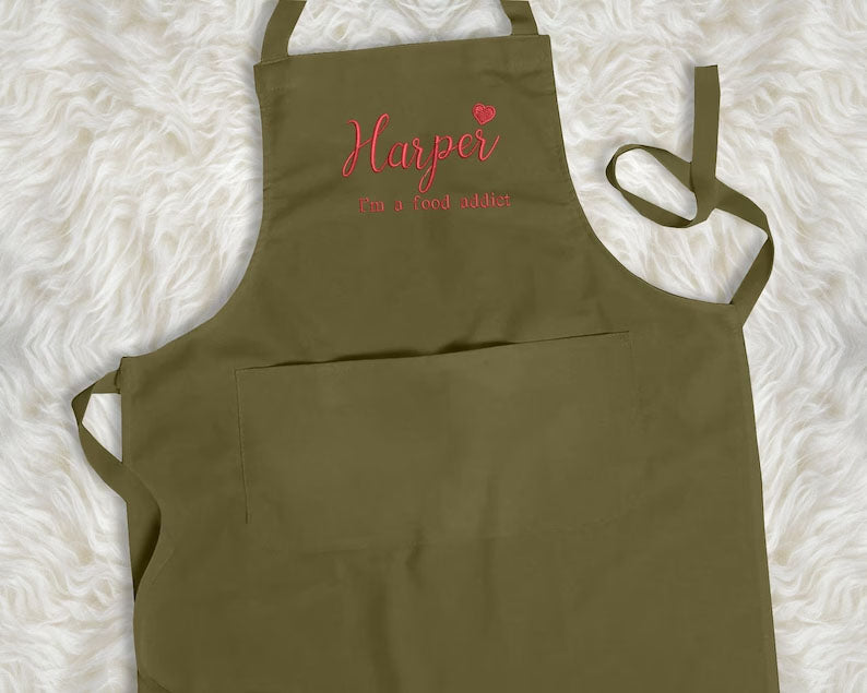 Personalised Cooking Chef Apron, Embroidered Custom Name Monogram Embroidered Apron With Pouch, Baking Aprons for Men Womens, Gift for Her