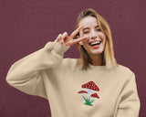 Embroidered Mushroom Hoodie, Magic Mushroom Embroidery Crewneck Jumper, Botanical Plant Nature Lover Shroom Womens Top, Frog Unisex Sweater