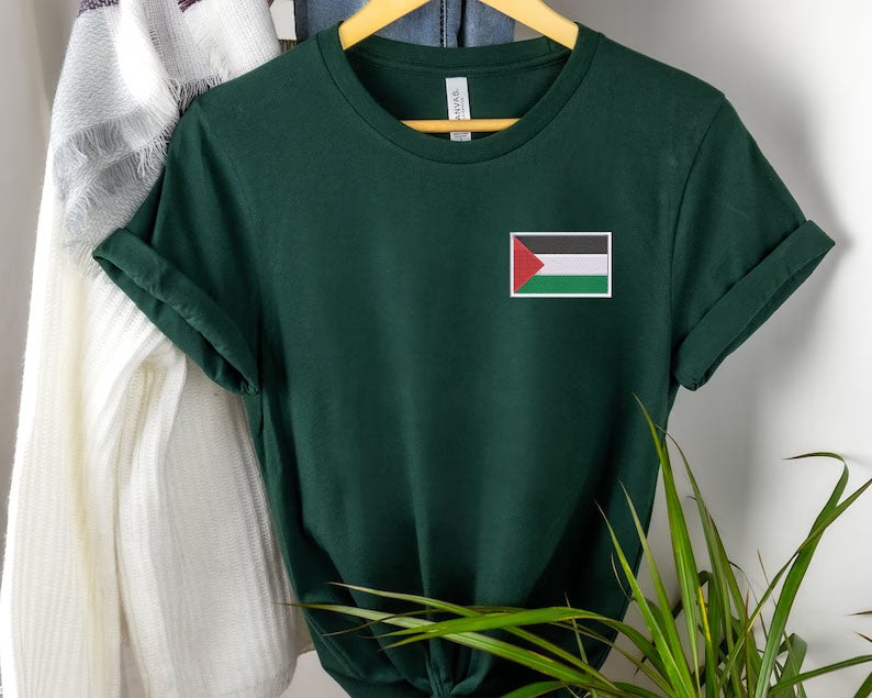 Palestine Flag Shirt, Embroidered Monogramed Flag Palestine Tshirt, Support Palestine Protest Adult Kids Tee, Save Gaza Free Palestine Top