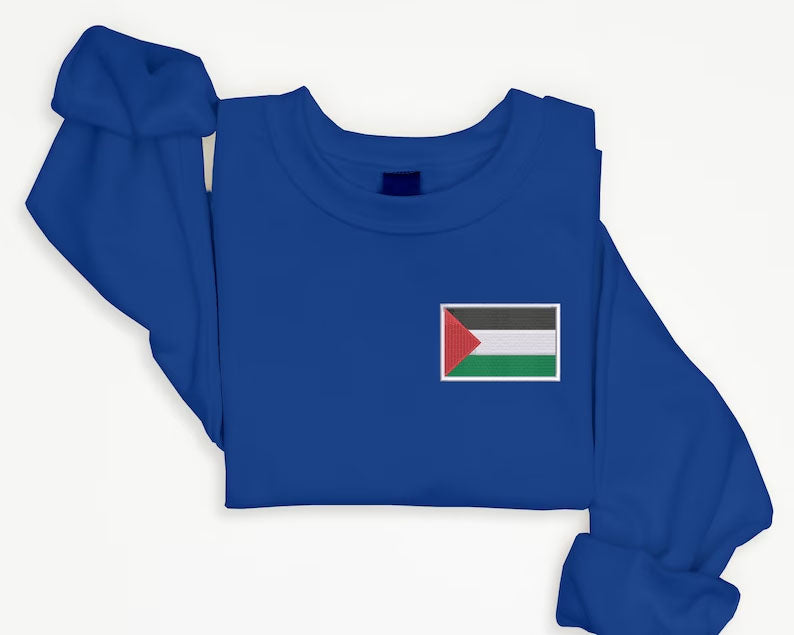 Palestine Flag Sweatshirt, Embroidered Palestine Crewneck Sweater, Comfort Colors Sweater, Support Palestine Freedom Gaza Protest Clothing