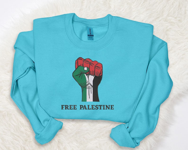 Free Palestine Embroidered Sweatshirt, Solidarity Hand Support Palestine Protest Jumper, Save Gaza Palestine Clothing, Comfort Colors Shirt