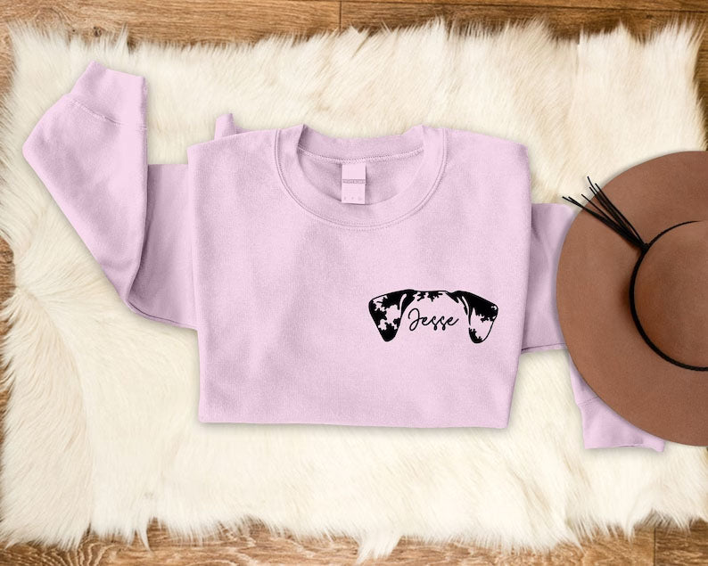 Dog Ears Personalised Outline Hoodie, Custom Pet Sketch Printed Matching Sweatshirt, Pet Remembrance Gift Dog Owner Jumper,