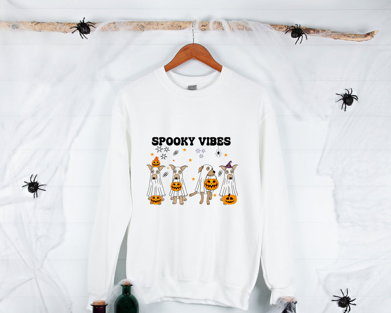 Retro Halloween Dogs Sweatshirt, Spooky Vibes Printed Sweater, Cure Halloween Ghost Dogs Jumper, Dog Lover Gifts, Gothic Dogs Halloween Tops