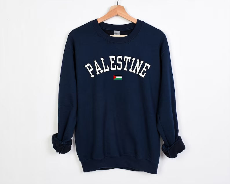 Palestine Crewneck Sweatshirt, Palestine Flag Printed Sweater, Support Palestine Freedom Gaza Protest Top, Palestinian Shirt, Comfy Jumper