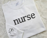 Personalised Embroidered Nurse Sweatshirt, Custom Nurse Initial Matching Sweater, Stethoscope on Sleeve Nurse Doctors Gift,