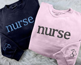 Personalised Embroidered Nurse Sweatshirt, Custom Nurse Initial Matching Sweater, Stethoscope on Sleeve Nurse Doctors Gift,