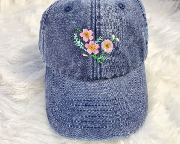 Womens Floral Baseball Cap, Embroidered FLOWER Comfort Colors Sun Hat, Snapback Easy Fit Vintage Cap, Girlfriend Wife Grandma Birthday Gift