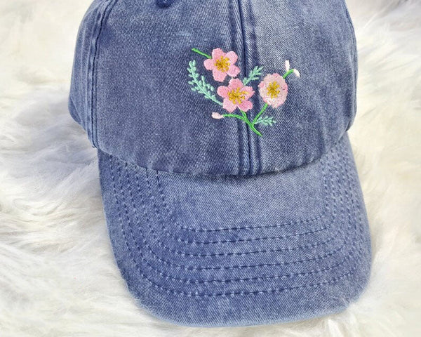 Womens Floral Baseball Cap, Embroidered FLOWER Comfort Colors Sun Hat, Snapback Easy Fit Vintage Cap, Girlfriend Wife Grandma Birthday Gift