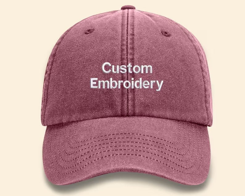 Vintage Custom Hats, Embroidered Personalised Slogan Baseball Cap, 100 Cotton Comfy Unisex Sun Hat, Custom Text Logo On Cap Embroidery