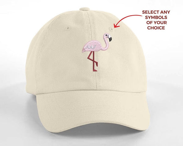 Personalised Symbols Baseball Cap, Embroidered Flamingo Bird Heart Fish Lots of Symbols Custom Hat, Unisex Cap, Bachelorette Beach Party Hat