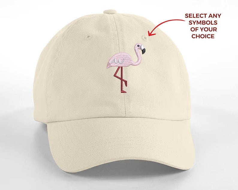 Personalised Symbols Baseball Cap, Embroidered Flamingo Bird Heart Fish Lots of Symbols Custom Hat, Unisex Cap, Bachelorette Beach Party Hat