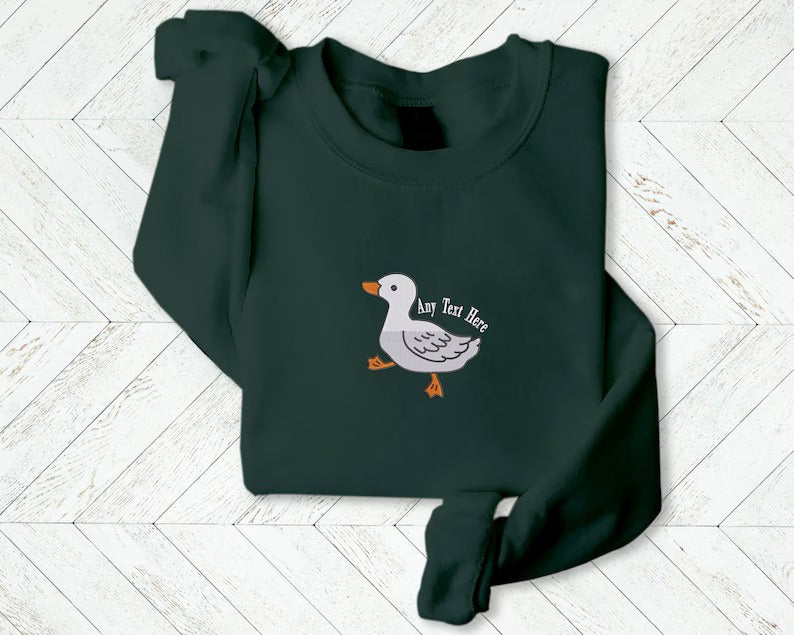 Duck Custom Jumper, Embroidered Baby Goose Crewneck Sweatshirt, Personalised Name Cute Duckling Design Stitch Adult Sweater,