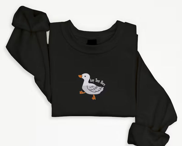 Duck Custom Jumper, Embroidered Baby Goose Crewneck Sweatshirt, Personalised Name Cute Duckling Design Stitch Adult Sweater,