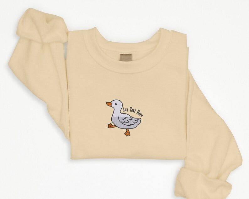 Duck Custom Jumper, Embroidered Baby Goose Crewneck Sweatshirt, Personalised Name Cute Duckling Design Stitch Adult Sweater,