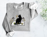 Cat Sweatshirt, Cat On Book Printed Sweater, Wild Flowers Bookish Sweatshirt, Cat Book Lover Pullover Jumper, Comfort Color Shirt, Xmas Gift